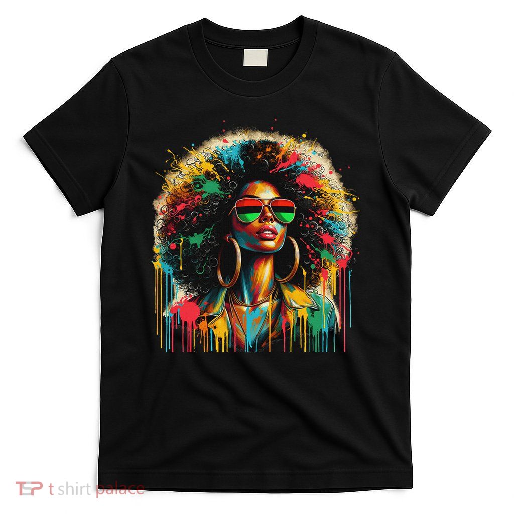 Junenth Black Queen Afro African Melanin Dripping T-Shirt