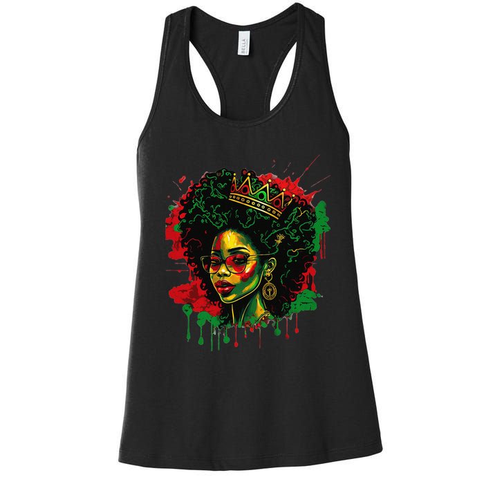 Juneteenth Black Queen Afro Melanin Woman Black History Women's Racerback Tank