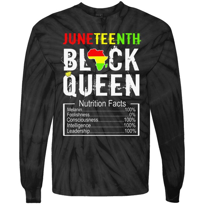 Juneteenth Black Queen Nutrition Facts Melanin Africa Pride Tie-Dye Long Sleeve Shirt