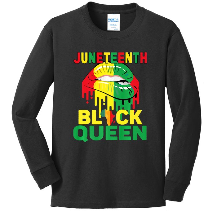 Juneteenth Black Queen Lips African Mom Mother Afro African Gift African Pride Kids Long Sleeve Shirt