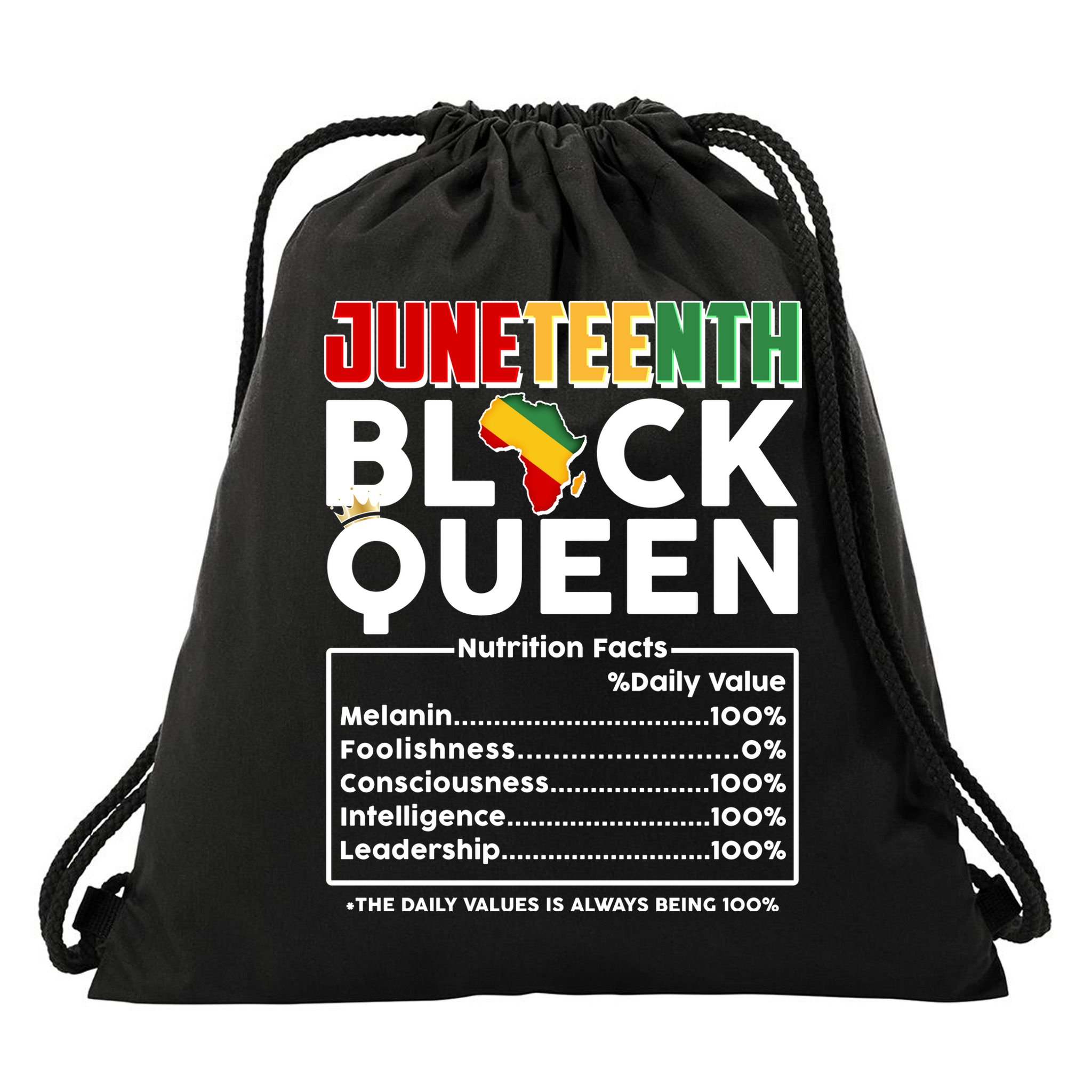 Juneteenth Black Queen Nutritional Facts Drawstring Bag