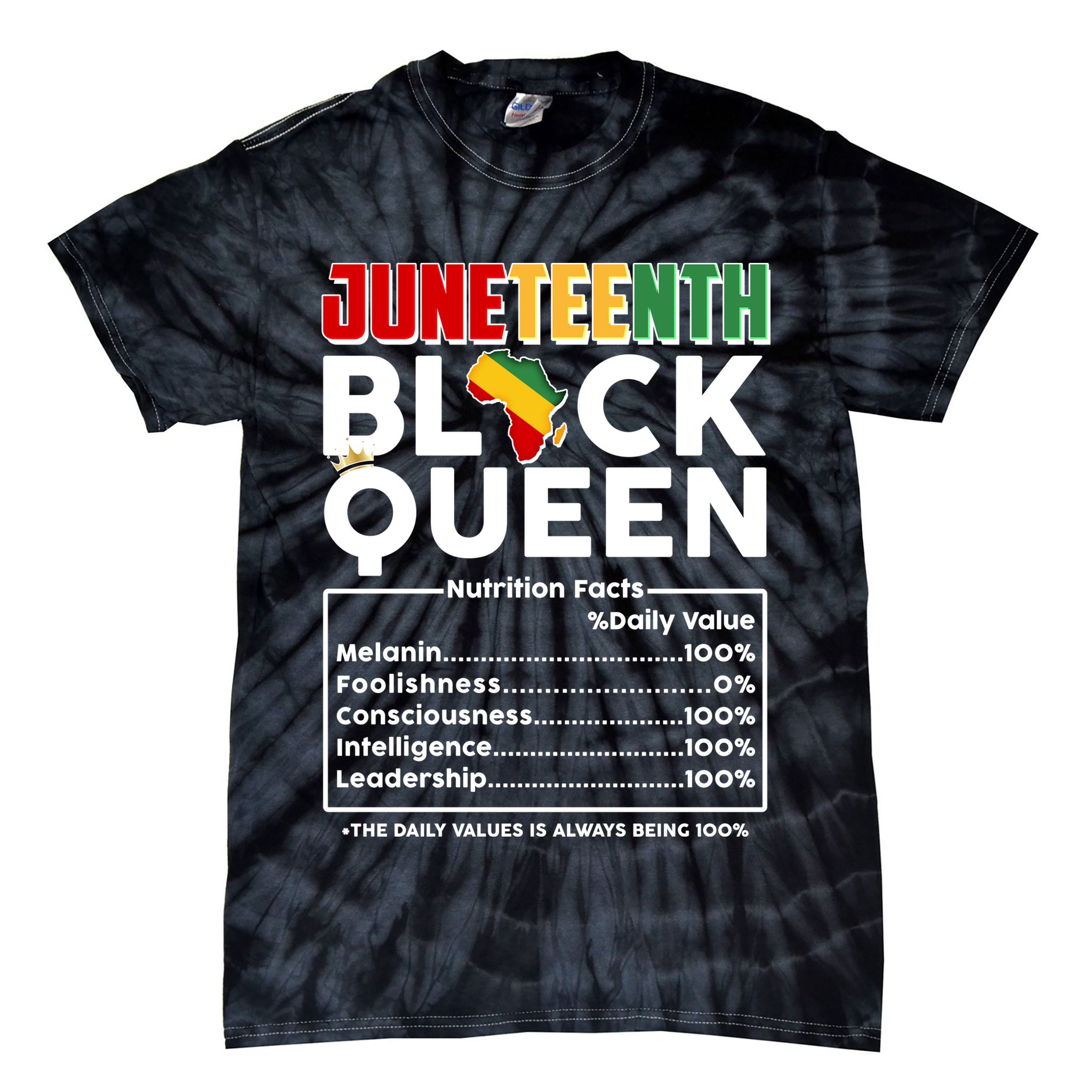 Juneteenth Black Queen Nutritional Facts Tie-Dye T-Shirt