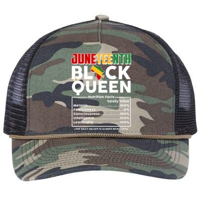 Juneteenth Black Queen Nutritional Facts Retro Rope Trucker Hat Cap