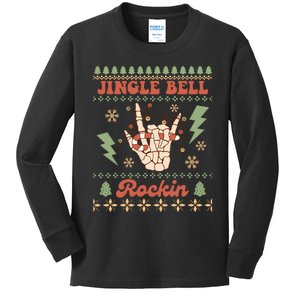 Jingle Bell Rockin Skeleton Hand Ugly Christmas Kids Long Sleeve Shirt