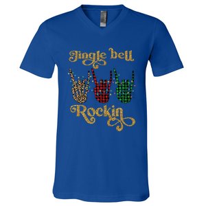 Jingle Bell Rockin Merry Christmas Santa Rock Fan Funny Gift Xmas Gift V-Neck T-Shirt