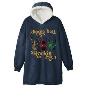 Jingle Bell Rockin Merry Christmas Santa Rock Fan Funny Gift Xmas Gift Hooded Wearable Blanket