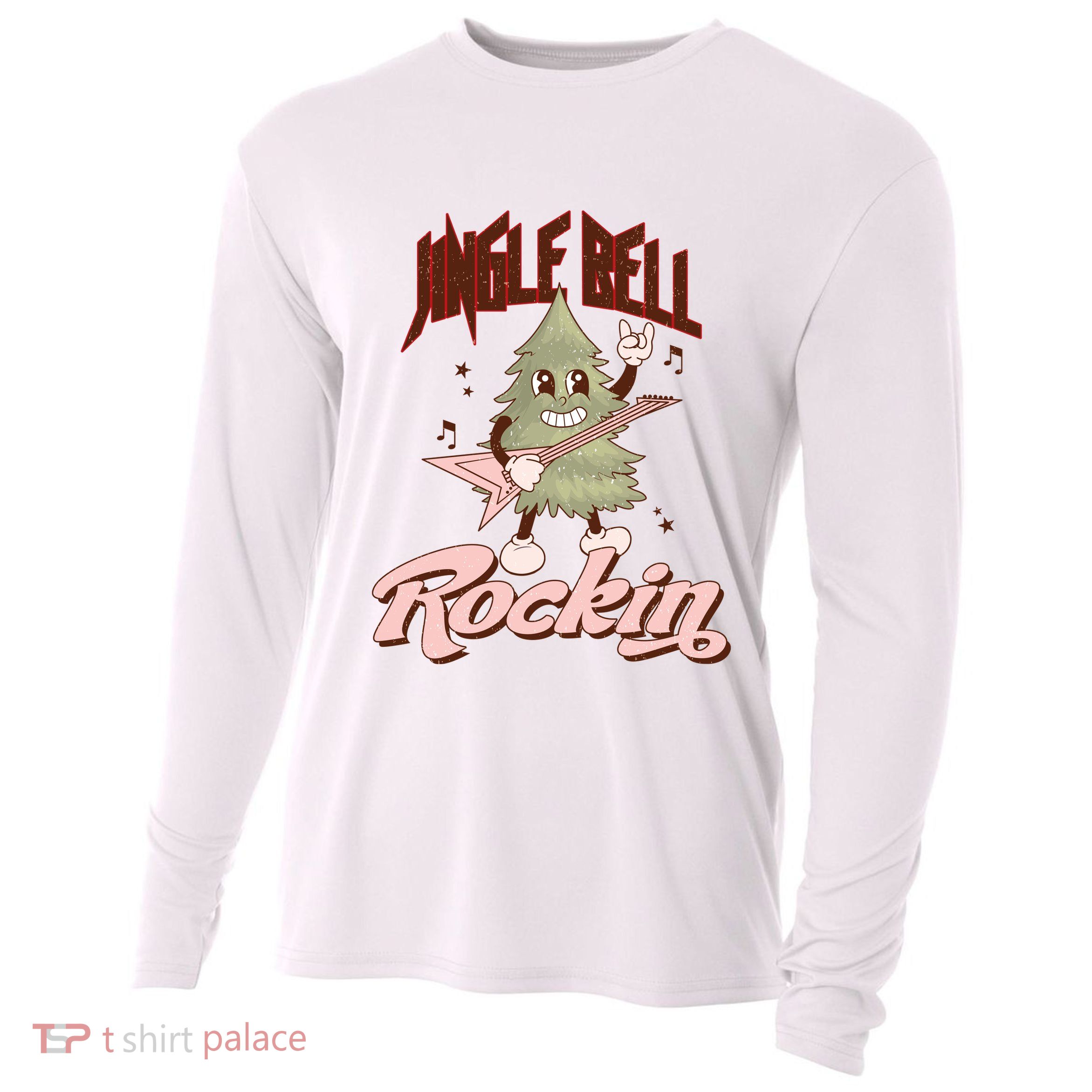 Jingle Bell Rockin Guitar Tree Cooling Performance Long Sleeve Crew