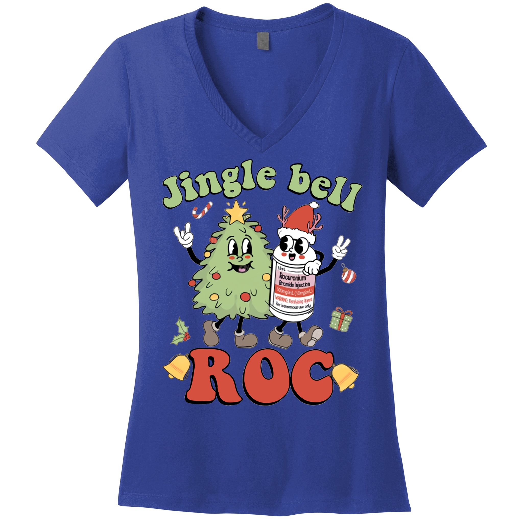 Jingle Bell Roc Icu Nurse Christmas Intensive Care Unit Gift Women's V-Neck T-Shirt
