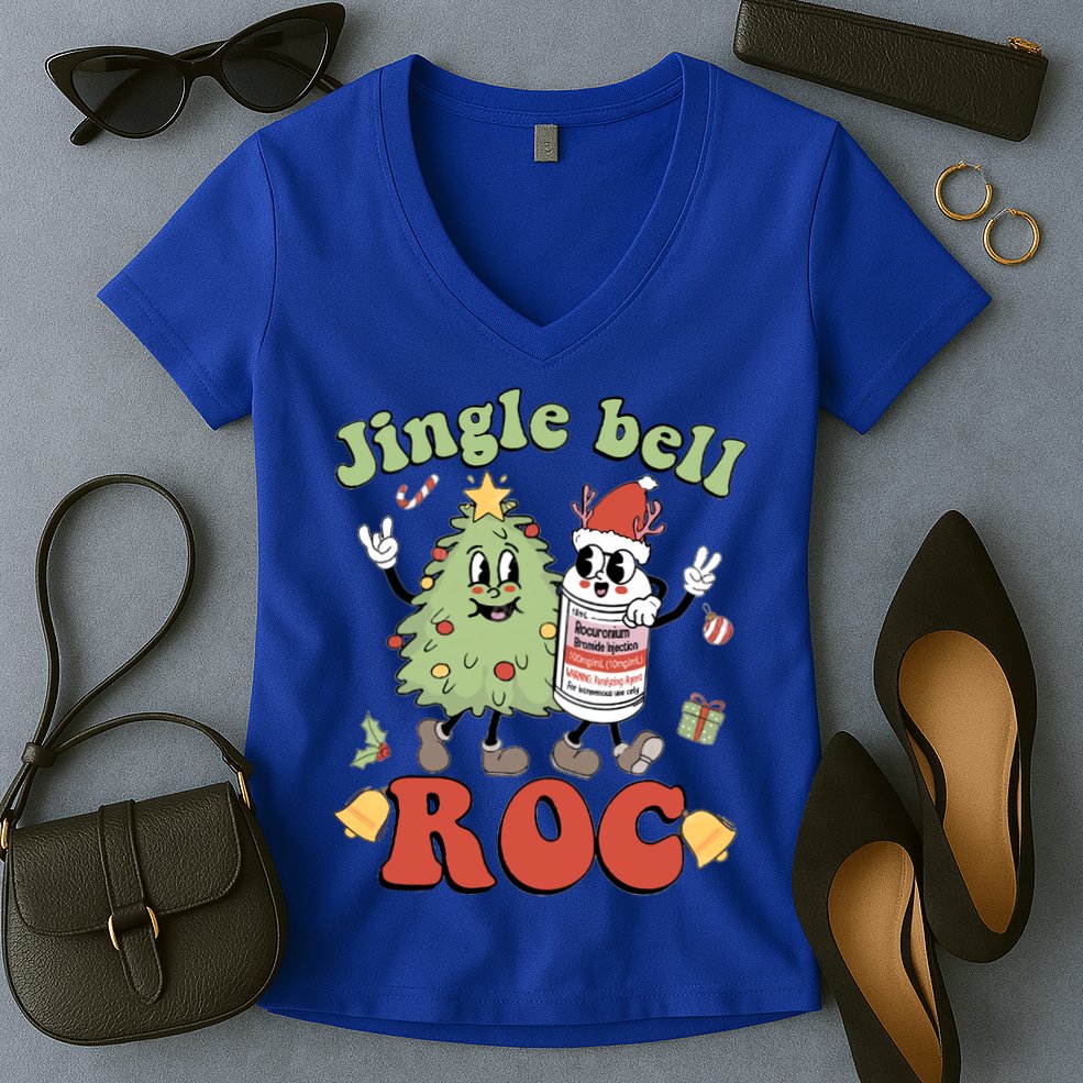 Jingle Bell Roc Icu Nurse Christmas Intensive Care Unit Gift Women's V-Neck T-Shirt