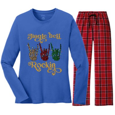 Jingle Bell Rockin Merry Christmas Santa Rock Fan Funny Gift Xmas Gift Women's Long Sleeve Flannel Pajama Set 