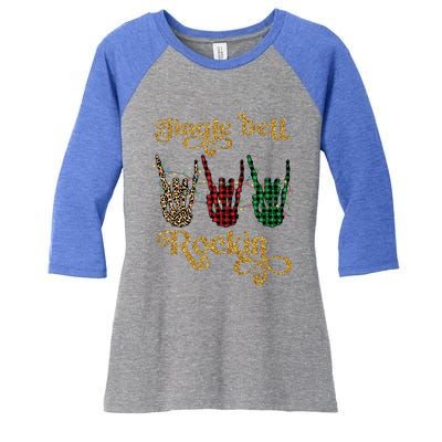 Jingle Bell Rockin Merry Christmas Santa Rock Fan Funny Gift Xmas Gift Women's Tri-Blend 3/4-Sleeve Raglan Shirt