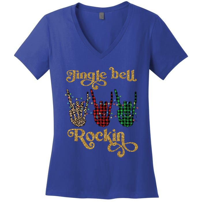 Jingle Bell Rockin Merry Christmas Santa Rock Fan Funny Gift Xmas Gift Women's V-Neck T-Shirt