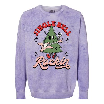 Jingle Bell Rockin Groovy Retro Christmas Xmas Tree Gift Colorblast Crewneck Sweatshirt