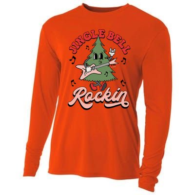 Jingle Bell Rockin Groovy Retro Christmas Xmas Tree Gift Cooling Performance Long Sleeve Crew