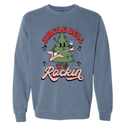 Jingle Bell Rockin Groovy Retro Christmas Xmas Tree Gift Garment-Dyed Sweatshirt