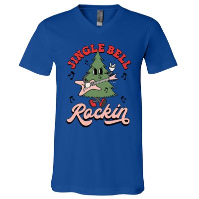 Jingle Bell Rockin Groovy Retro Christmas Xmas Tree Gift V-Neck T-Shirt