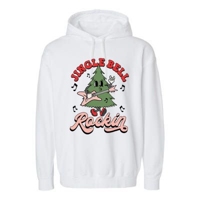 Jingle Bell Rockin Groovy Retro Christmas Xmas Tree Gift Garment-Dyed Fleece Hoodie