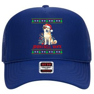 Jindo Bell Rock Cute Xmas Jindo Dog Santa Christmas Puns Cool Gift High Crown Mesh Back Trucker Hat