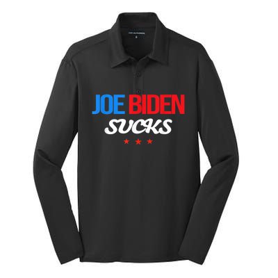 Joe Biden Sucks Funny Anti Joe Biden Silk Touch Performance Long Sleeve Polo