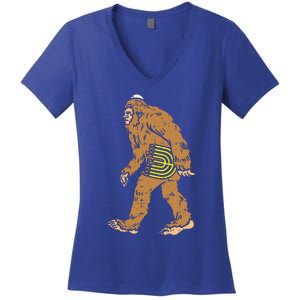 Jewish Bigfoot Sasquatch Carry Menorah Funny Hanukkah Gift  Women's V-Neck T-Shirt