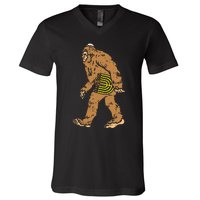 Jewish Bigfoot Sasquatch Carry Menorah Funny Hanukkah Gift  V-Neck T-Shirt