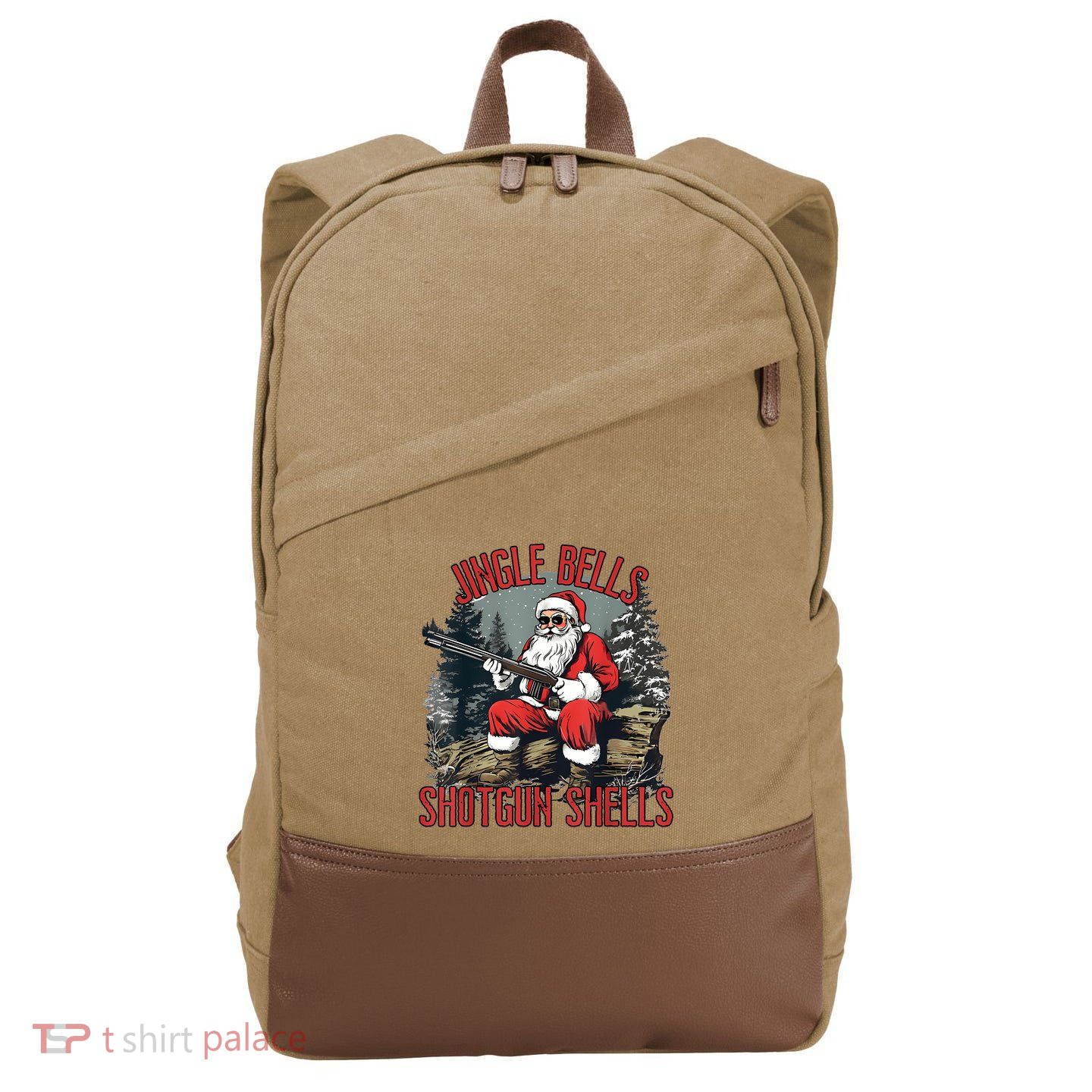 Jingle Bells Shotgun Shells Funny Santa Bruh Gun Cotton Canvas Backpack
