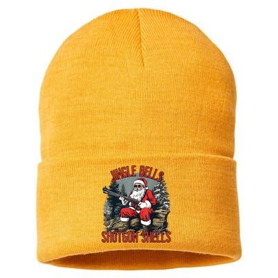 Jingle Bells Shotgun Shells Funny Santa Bruh Gun Sustainable Knit Beanie