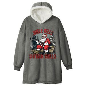 Jingle Bells Shotgun Shells Funny Santa Bruh Gun Hooded Wearable Blanket