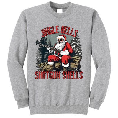 Jingle Bells Shotgun Shells Funny Santa Bruh Gun Tall Sweatshirt