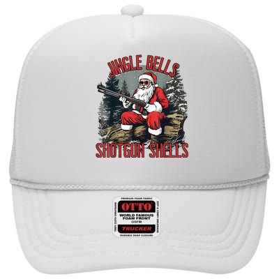 Jingle Bells Shotgun Shells Funny Santa Bruh Gun High Crown Mesh Back Trucker Hat