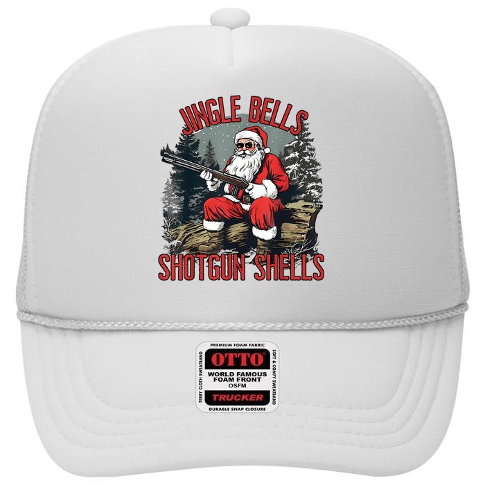 Jingle Bells Shotgun Shells Funny Santa Bruh Gun High Crown Mesh Back Trucker Hat