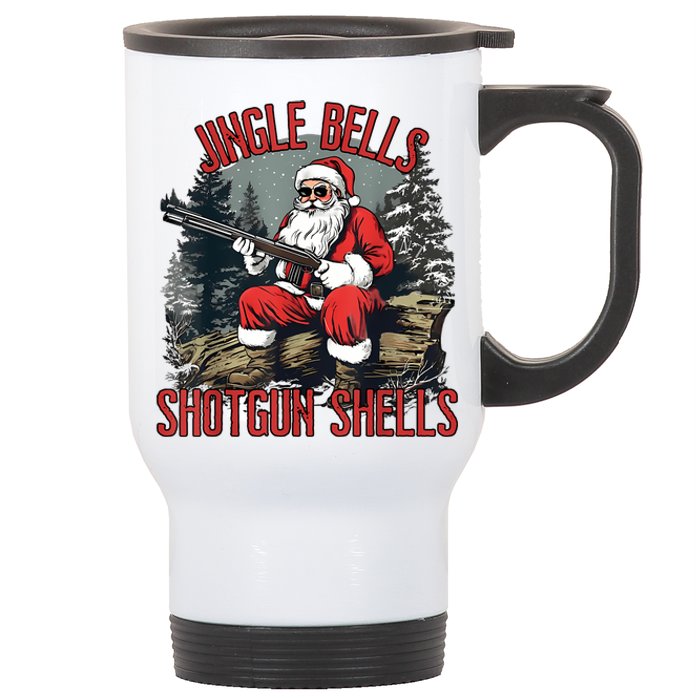 Jingle Bells Shotgun Shells Funny Santa Bruh Gun Stainless Steel Travel Mug