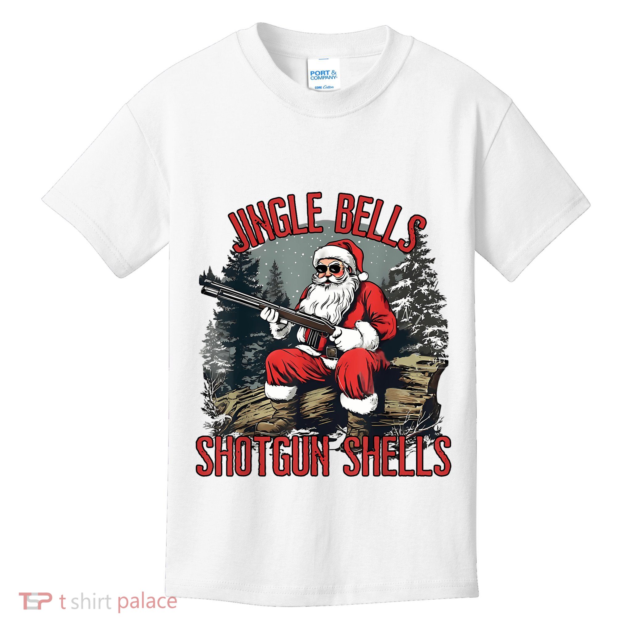 Jingle Bells Shotgun Shells Funny Santa Bruh Gun Kids T-Shirt
