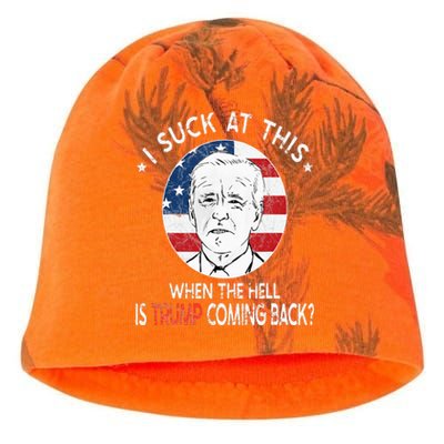 Joe Biden Sucks When The Hell is Trump coming back Funny Kati - Camo Knit Beanie