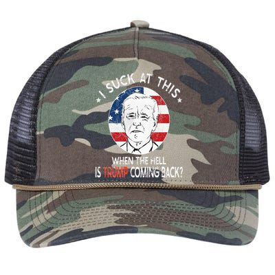 Joe Biden Sucks When The Hell is Trump coming back Funny Retro Rope Trucker Hat Cap