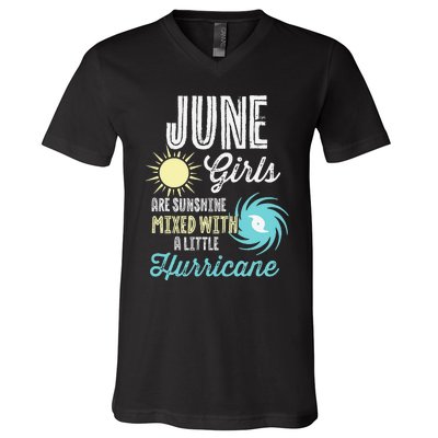 June Birthday Sunshine Mixed With Hurricane Funny V-Neck T-Shirt