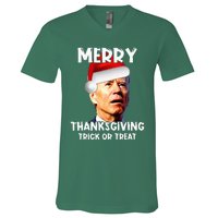 Joe Biden Santa Hat Merry Thanksgiving Christmas V-Neck T-Shirt