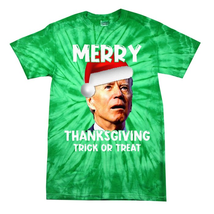 Joe Biden Santa Hat Merry Thanksgiving Christmas Tie-Dye T-Shirt