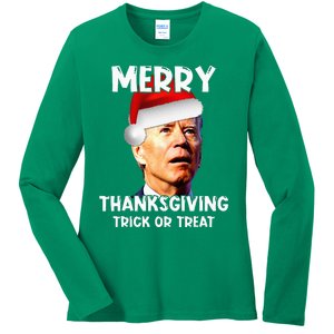 Joe Biden Santa Hat Merry Thanksgiving Christmas Ladies Long Sleeve Shirt