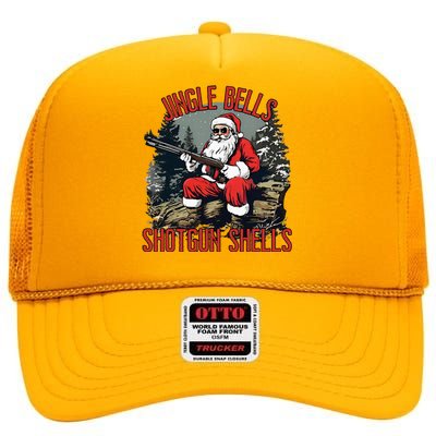 Jingle Bells Shotgun Shells Funny Santa High Crown Mesh Back Trucker Hat