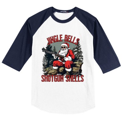 Jingle Bells Shotgun Shells Funny Santa Baseball Sleeve Shirt