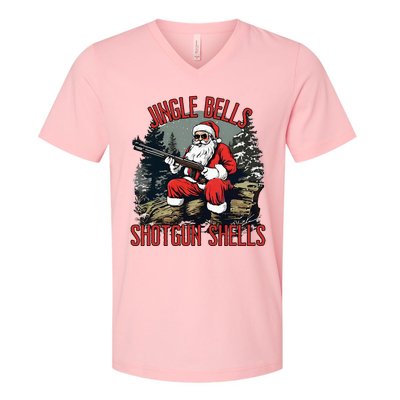 Jingle Bells Shotgun Shells Funny Santa V-Neck T-Shirt