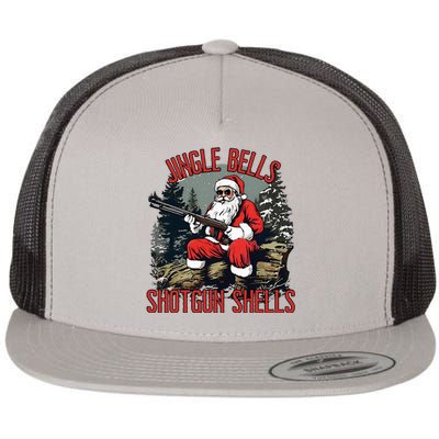 Jingle Bells Shotgun Shells Funny Santa Flat Bill Trucker Hat