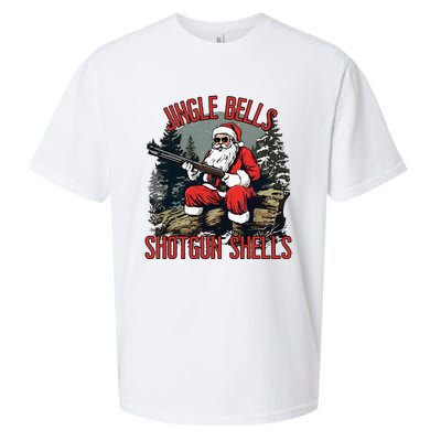 Jingle Bells Shotgun Shells Funny Santa Sueded Cloud Jersey T-Shirt