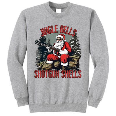 Jingle Bells Shotgun Shells Funny Santa Bruh Gun Tall Sweatshirt