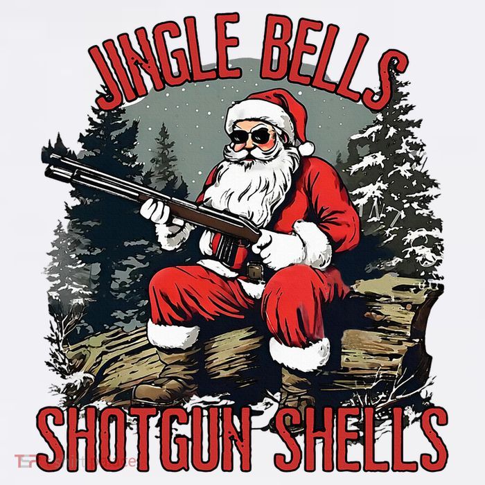 Jingle Bells Shotgun Shells Funny Santa Bruh Gun T-Shirt
