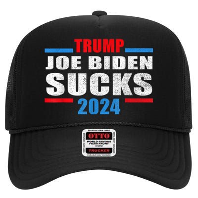 Joe Biden Sucks Funny AntiBiden Election ProTrump 2024 High Crown Mesh Back Trucker Hat