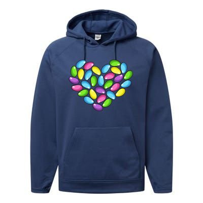 Jelly Bean Spring Easter Candy Heart Shaped Pastel Gift Performance Fleece Hoodie