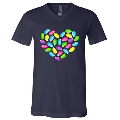 Jelly Bean Spring Easter Candy Heart Shaped Pastel Gift V-Neck T-Shirt