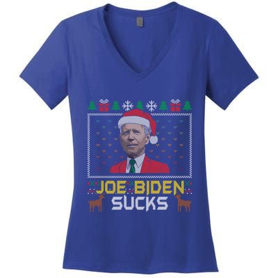 Joe Biden Sucks Santa Claus Easter Ugly Christmas Sweater Gift Women's V-Neck T-Shirt